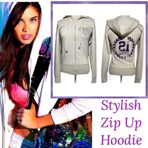 Vintage Y2K Hoodie Diamond Heart Babydoll Campus Sweatshirt Beige Size Small